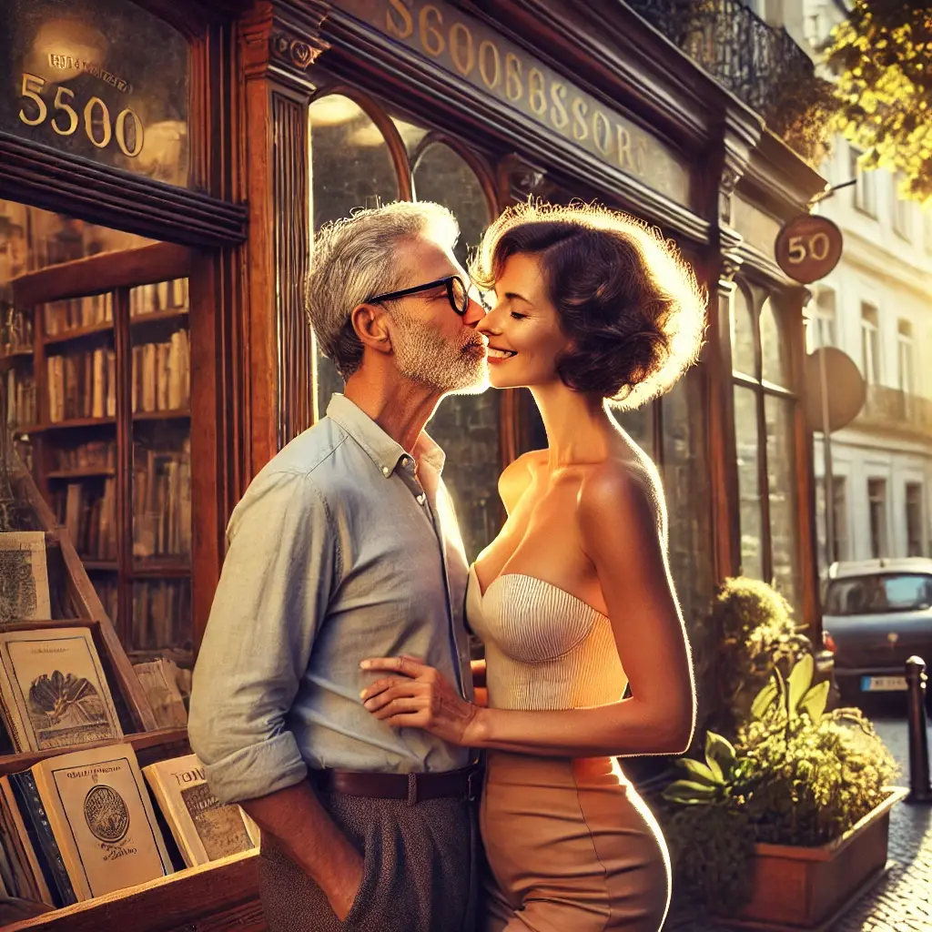 Ulla (42) und Tony (47) vor Buchhandlung